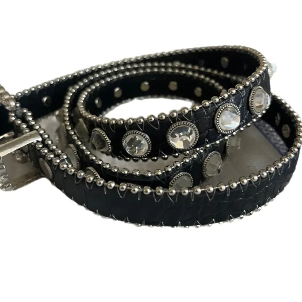 Brielle black belt with large rhinestones silver hardware SIZE M
